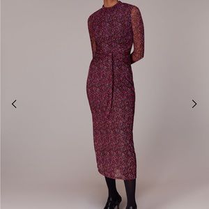 Whistles Floral Mesh Midi Dress